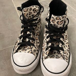 Converse Girls wedge leopard print high tops size 5